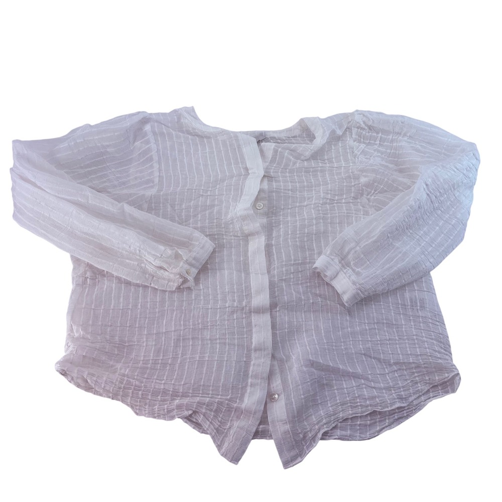 Joie White Textured Crinkle Grid Button Down Blouse Top Small